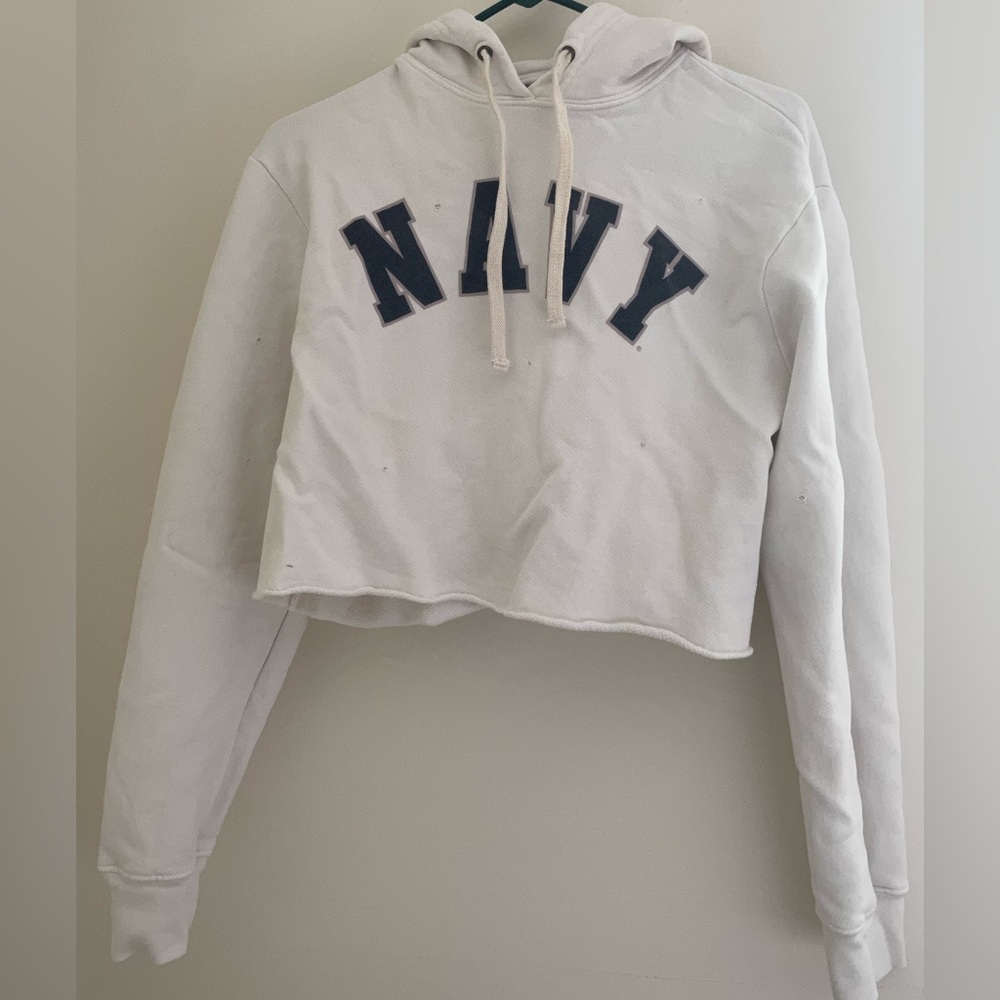 Retro Brand cropped distressed Navy hoodie